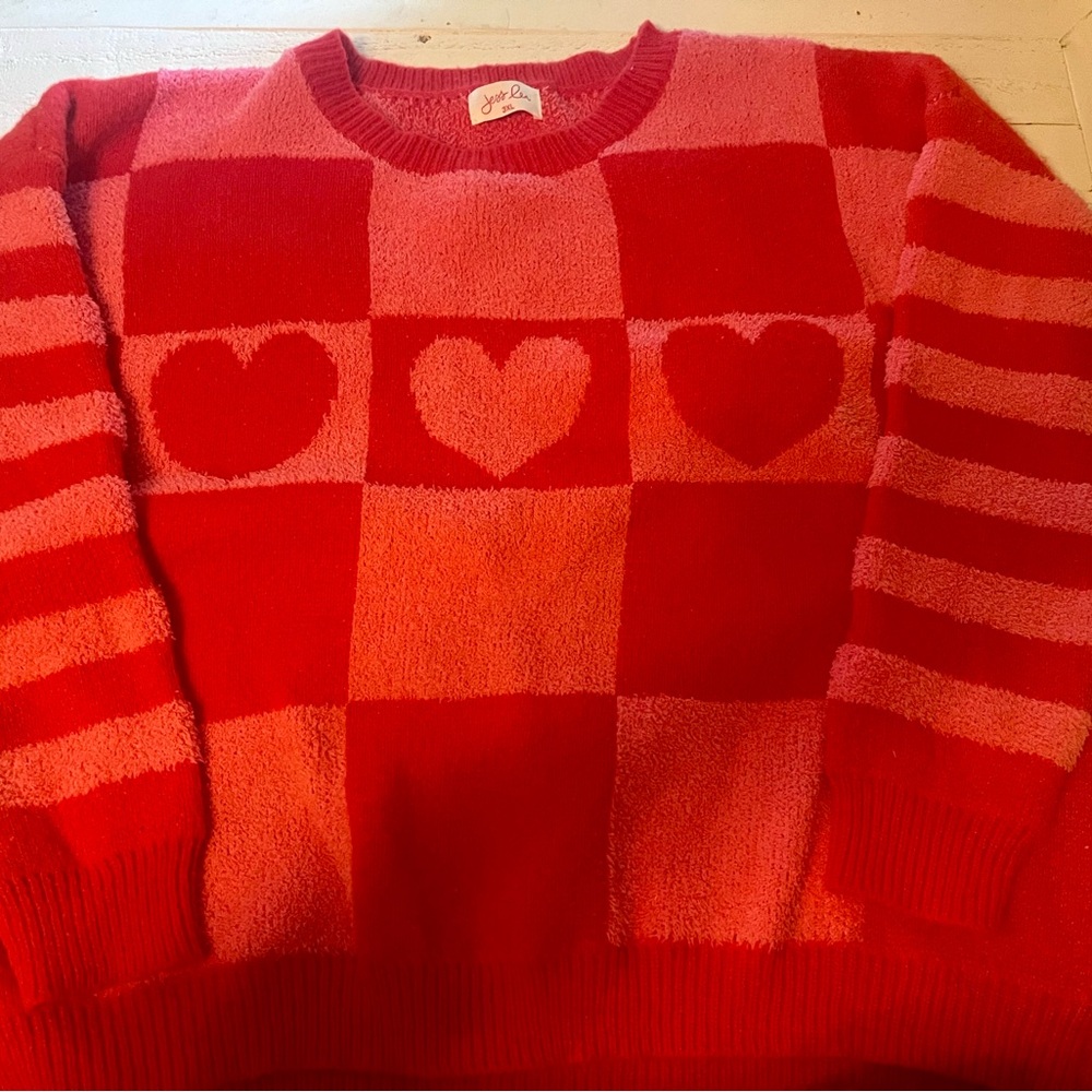 Red/Pint Heart Chunky Sweater COZY